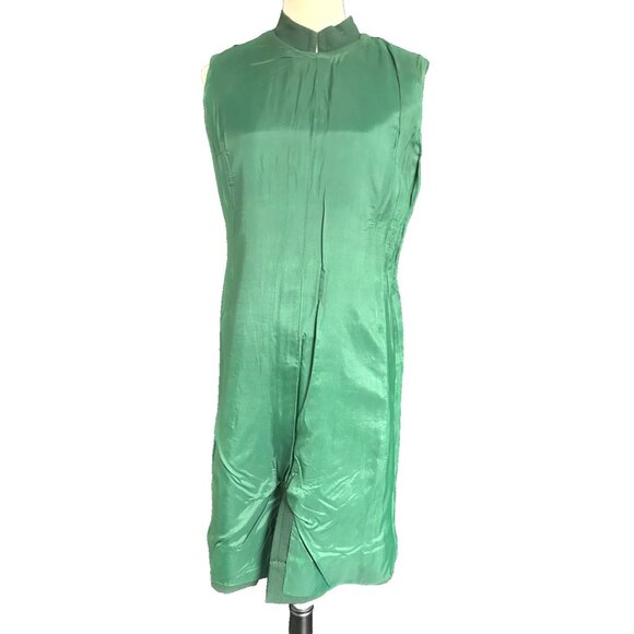 Vintage Flemington Furs 60s Green Wool Mod Dress Suit Fur Collar Classy Classic - Picture 15 of 16